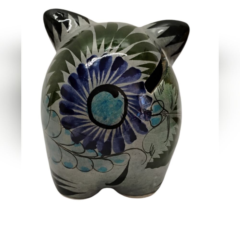 Vintage Mexican Piggy Bank Hand Crafted Ceramic Painted Signed G-3 - Picture 2 of 12
